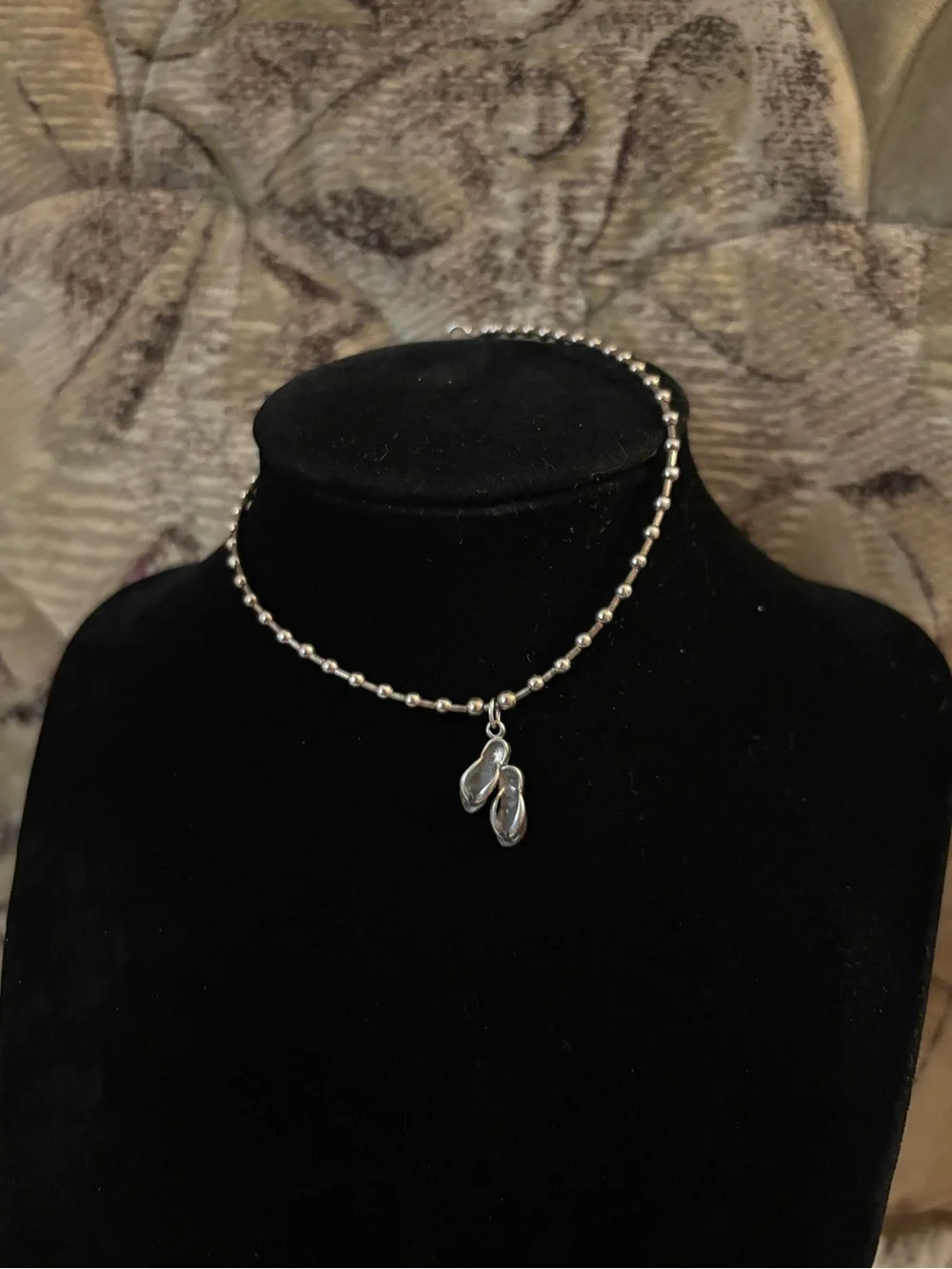 925 Sterling Silver Beaded Flip Flop Charm Anklet - 10 inches